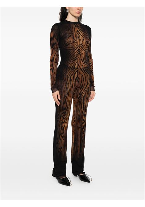 pantaloni mesh printed wood donna neri e marroni JEAN PAUL GAULTIER | 25/03-W-TR020-M002P0060